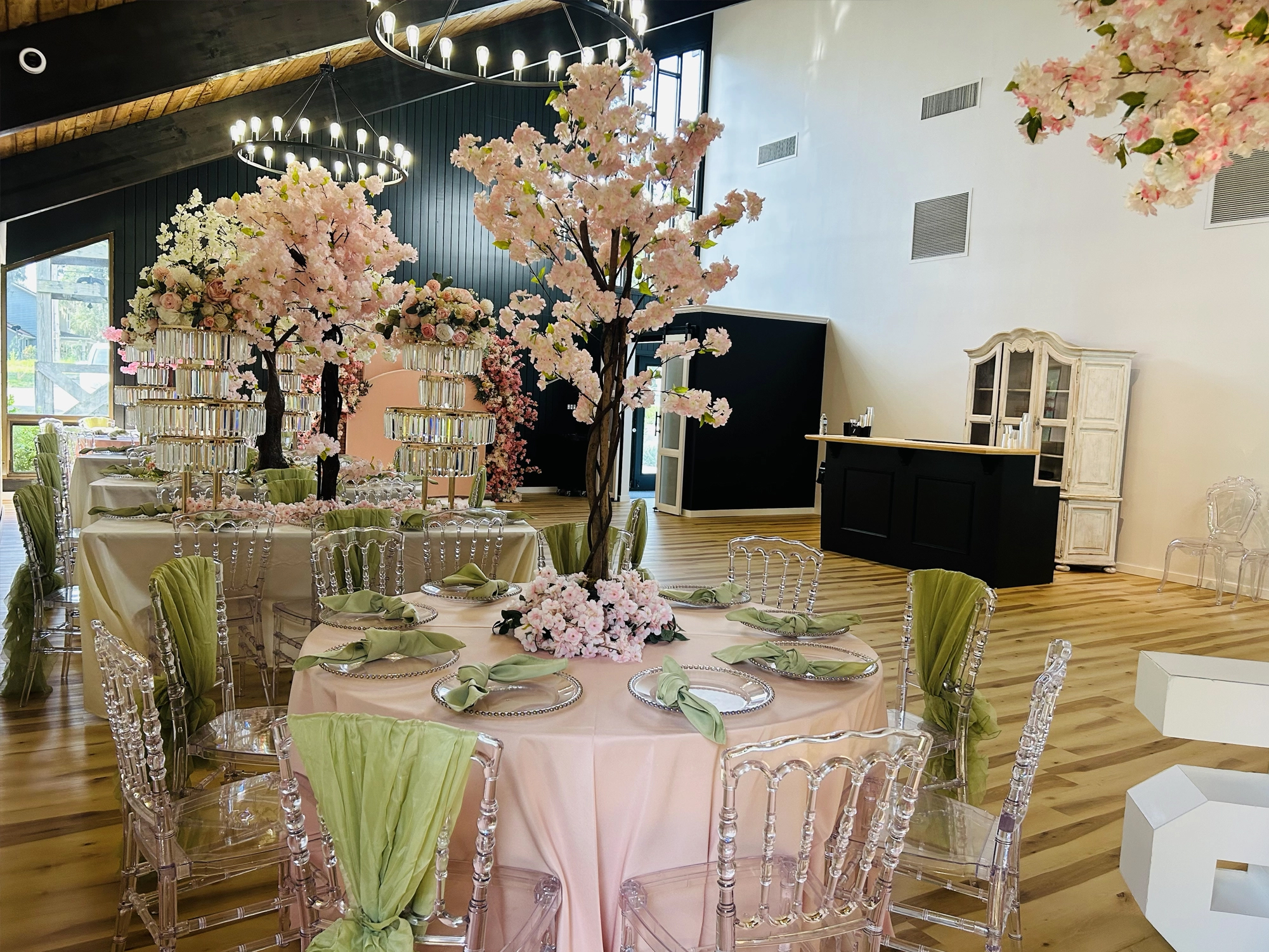 Milestone celebration decor pink green color scheme